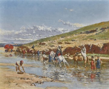 Die Überquerung des Wadi Victor Huguet Orientalist Ölgemälde